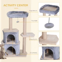 PawHut Cat Tree for Indoor Cats Scratching Posts with 2 Houses, Bed, Ball Toy, Kitten Activity Centre, 60 x 40 x 92 cm, Grey(m-4)