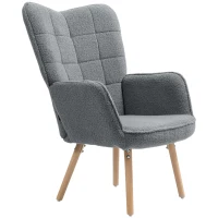 HOMCOM Teddy Fleece Wingback Accent Chair - Grey(m-11)