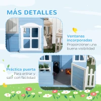 Outsunny Casita Infantil de Madera Casa de Juegos Exterior para Niños de 3-7 Años 51x112,5x142 cm Azul(m-7)