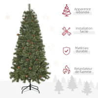HOMCOM Sapin de Noël artificiel 180 cm arbre de décoration avec pommes de pin 450 branches épaisses stable avec base métallique(m-4)
