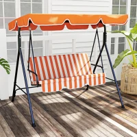 Outsunny 3 Seater Garden Swing Chair, Outdoor Swing Chair with Adjustable Canopy, Mental Frame & Cushions, Orange(m-2)
