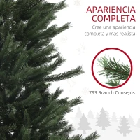 HOMCOM Árbol de Navidad Artificial 210 cm con 793 Ramas y Soporte de Acero Árbol Navideño para Salón Interior Verde(m-5)