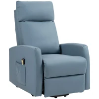 HOMCOM Poltrona Alzapersona Reclinabile a 145° con Telecomando e Poggiapiedi, in Pelle PU Azzurro, 67x95x105 cm(m-10)