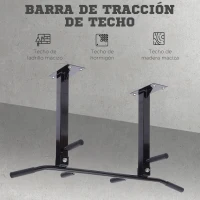HOMCOM Barra de Dominadas en Techo Barra para Dominadas de Acero Barra de Tracción para Entrenamiento Casa 105,5x28x49 cm Negro(m-4)