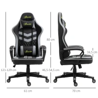 Vinsetto Silla Gamer Altura Regulable con Reposacabezas y Cojín Lumbar Carga 120 kg 61x70x121-129 cm Negro y Gris(m-3)