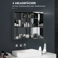 HOMCOM Spiegel-Badschrank, LED-beleuchtet, Anti-Beschlag, 50x13x70cm, Silber(m-5)