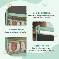 ZONEKIZ Kids Table and Chair Set and Kids Easel with Paper Roll, Storage Baskets, Kids Activity Furniture Set, Green(m-6)
