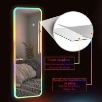 HOMCOM Espejo de Cuerpo Entero con Luces LED 120x40 cm Espejo de Pared con Iluminación de 7 Colores RGB y Función de Memoria(m-7)