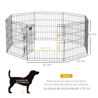 PawHut Parque de Juegos para Perros 8 Paneles 61x61 cm Plegables Jaula Metálica para Mascotas con Puerta y Doble Cerradura para Jardín Patio Exterior Negro(m-3)