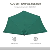 Outsunny Demi-Parasol Ø 2,7 m parasol de balcon 5 entretoises métal polyester vert(m-6)