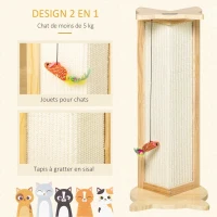 PawHut Griffoir à chat grattoir chat griffoir d'angle en sisal arbre de grattoir avec jouet pour chats griffoir chat angle canapé mur cadre en pin solide 25 x 23 x 62 cm bois naturel(m-4)