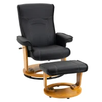 HOMCOM Relaxsessel mit Fußhocker, TV-Sessel, Liegesessel, verstellbare Rückenlehne, 360° drehbar, Schwarz + Braun(m-10)