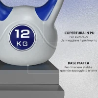 SPORTNOW Kettlebell 12kg in PU e Sabbia con Base Piatta e Impugnatura per Stacchi, Squat e Sollevamenti, 24x17x28 cm, Blu(m-6)
