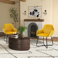 HOMCOM Velvet-Feel Plisse Back Accent Chair - Yellow(m-2)