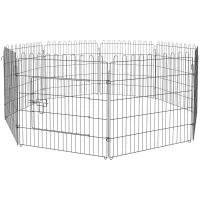 PawHut Parque de Juegos para Perros 8 Paneles 76x71 cm Plegables Jaula Metálica para Mascotas con Puerta para Jardín Patio Exterior Negro(m-10)