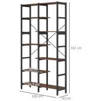 HOMCOM Étagère de Rangement Bibliothèque séparateur de pièce Style Industriel en escalier 6 étagères en Bois et Métal Rustique(m-3)