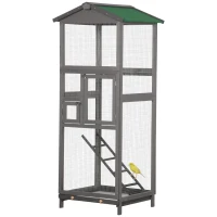 PawHut Gabbia per Uccelli Alta 165cm in Legno da Esterno con 2 Porte e Vassoio Estraibile, Grigio Chiaro(m-10)