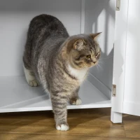 PawHut Casa para Gatos de Madera Mueble Arenero para Gatos 2 en 1 con Armario de Almacenaje Encimera Amplio Puerta con Orificio de Entrada 51,5x48,2x51 cm Blanco(m-8)