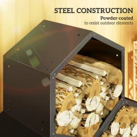 Outsunny Fireplace Log Rack, Steel Firewood Log Holder, 3 Hexagon Boxes, Indoor Outdoor Wood Storage Shelf, 113 x 37 x 113cm, Black(m-5)