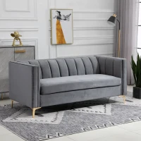 HOMCOM Canapé 3 Places Style Art Déco piètement Acier doré revêtement Velours Gris(m-2)