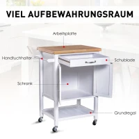 HOMCOM Küchenschrank Küchentrolley Rollwagen Servierwagen mit Schublade Holz weiß 65 x 48 x 90cm(m-5)