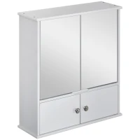 kleankin Spiegelschrank Badezimmerschrank Badschrank Hängeschrank Badmöbel Wandschrank Mehrzweckschrank mit Regale Glas Weiß 55 x 17,5 x 60 cm(m-10)