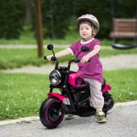 HOMCOM Elektro-Kindermotorrad mit Stützrädern, Scheinwerfer, 1,5 bis 3 km/h, für Kinder 1,5 bis 3 Jahren, pink(m-2)