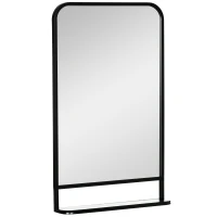 HOMCOM Modern Square Wall Mirror with Storage Shelf, 86 x 53 Mirrors for Living Room, Bedroom, Black(m-11)