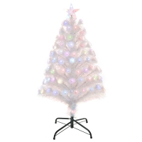 HOMCOM 3FT Pre-Lit Artificial Christmas Tree w/ Fibre Optic LED Lights Holiday Home Xmas Decoration-White