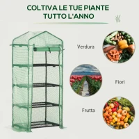 Outsunny Serra per Piante Verticale con Scaffale a 4 Ripiani in Acciaio e PE Verde Scuro, 70x50x160cm(m-7)