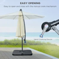 Outsunny 3(m) Garden Parasol Sun Shade Banana Umbrella Cantilever with Crank Handle, Cross Base Beige(m-4)