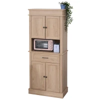 HOMCOM Küchenschrank Hochschrank mit Schublade Esszimmerschrank mit höhenverstellbaren Regalböden Küchenbuffet Kippschutz Spanplatte Natur 74 x 39,5 x 183 cm(m-10)