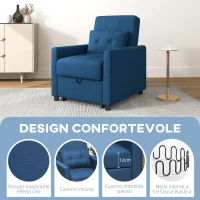 HOMCOM Poltrona Letto Singola Reclinabile su 3 Livelli con Cuscino e 2 Tasche Laterali, 69x82x85cm, Blu(m-4)