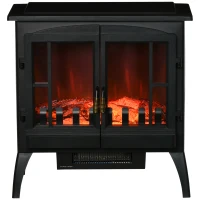 HOMCOM Chimenea Decorativa 1000 W/2000 W con Ventanas LED Llamas y Protección Sobrecalentamiento para 15-20 ㎡ Negro(m-11)