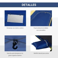 Outsunny Carpa de Playa Pop-up para 1-2 Personas con 2 Accesos y 2 Ventanas y Bolsa de Transporte 220x173x120 cm Azul Oscuro(m-5)