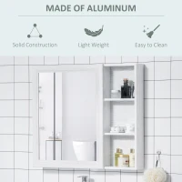 kleankin Bathroom Mirror Cabinet with Shelves, Wall Mounted Bathroom Cabinet with Aluminium Frame and Single Mirrored Door, 80cm x 12.5cm x 70cm, White(m-7)