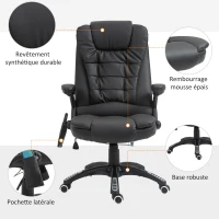 HOMCOM Fauteuil de bureau massant et chauffant électrique fauteuil bureau ergonomique revêtement synthétique noir(m-8)