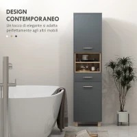 HOMCOM Colonna Bagno Moderna con Cassetto e Armadietti in Legno e Lega di Alluminio, 40x24x160 cm, Grigio(m-5)