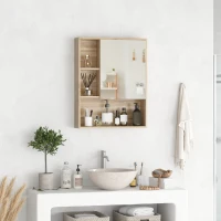HOMCOM Armoire Murale avec miroir pour salle de bain Meuble de Rangement suspendu Couleur Bois de chêne dim. 60L x 15l x H76 cm(m-2)