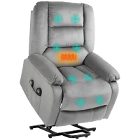 HOMCOM Velvet-Feel Electric Lift-and-Recline Massage Armchair, with Remote - Grey(m-12)