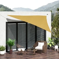 Outsunny 5x5x5m Triangle Sun Shade Sail, Outdoor UV Protection HDPE Canopy, Patio Deck Shelter with Steel Rings and Ropes Yellow(m-10)