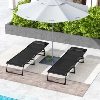 Outsunny Set of Two Folding Sun Loungers, with Four-Position Backs - Black(m-7)