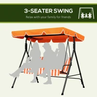 Outsunny 3 Seater Garden Swing Chair, Outdoor Swing Chair with Adjustable Canopy, Mental Frame & Cushions, Orange(m-6)