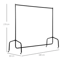 HOMCOM Portant à Vêtements avec Roulettes Tringle a Vêtement solide Charge 140 Kg 180 x 60 x 170 cm Porte-Manteau en acier noir(m-3)