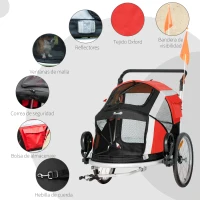 PawHut Remolque de Bicicleta para Perros Plegable 2 en 1 Carrito para Perros de Aluminio con Mango Ajustable Bandera y 6 Reflectores Carga Máxima 40 kg 150x82x98 cm Rojo(m-8)