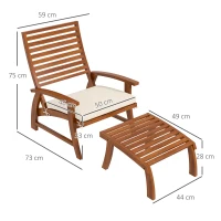 Outsunny Fauteuils de jardin - chaises relax avec repose-pieds lot de 2 - ensemble de 4 pièces bois d'acacia avec coussins crème(m-3)
