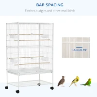 PawHut Large Bird Cage Budgie Cage for Finch Canaries Parakeet with Rolling Stand, Slide-out Tray, Storage Shelf, Food Containers, White(m-6)