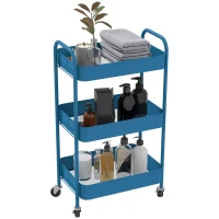 HOMCOM Carrito de Almacenamiento con 3 Cestas y Marco de Acero para Salón Dormitorio Oficina Cocina 45x30,6x79 cm Azul Oscuro(m-11)