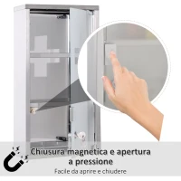 HOMCOM Armadietto Porta Medicinali, Pronto Soccorso Cassetta Medicine in Acciaio Porta in Vetro e 2 Chiavi 48x25cm(m-4)