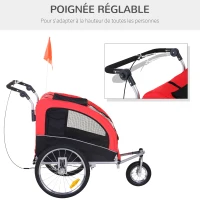 HOMCOM Remorque vélo Jogger 2 en 1 pour Animaux Drapeau Roue Avant pivotante réflecteurs et Barre d'attelage Inclus Rouge Noir(m-6)